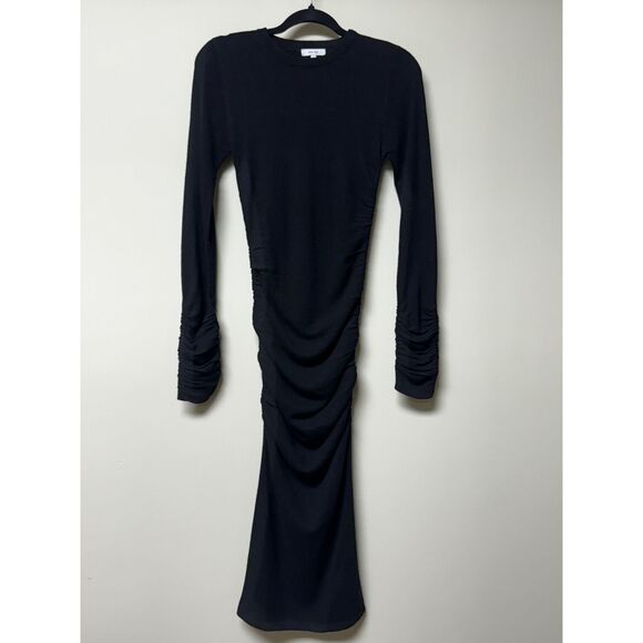 REISS Charley Ruched Midi Dress, Wool/Cashmere Blend, Black, Sz XS - Picture 2 of 14